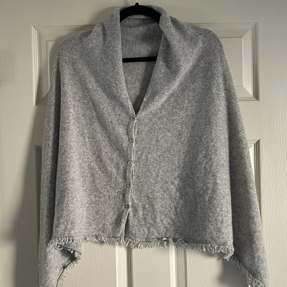 Lilly Pulitzer Harper Cashmere Wrap OS Oxford Gray Heather Metallic Fringe $198